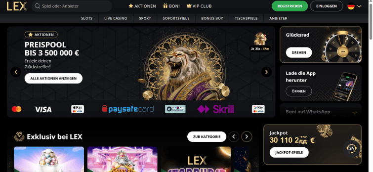 Lex Casino Erfahrungen für Österreich: Spielportfolio, Lizenzen und App